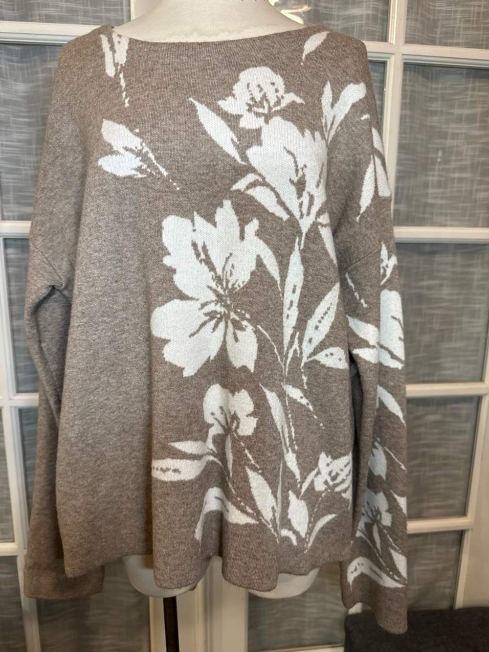 Joie Taupe Sweater with White Floral Jacquard